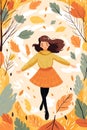 Leaf autum happy women holiday cute character cartoon art active meditating nature design fall