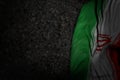 pretty dark picture of Iran flag with big folds on dark asphalt with free place for your content - any feast flag 3d illustration