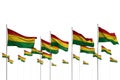 Pretty day of flag 3d illustration - Bolivia isolated flags placed in row with selective focus and place for text