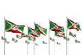 Pretty day of flag 3d illustration - Burundi isolated flags placed in row with bokeh and place for your text