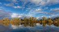 The levee of the sacramento river with a reflection of the trees and clouds in the sky Royalty Free Stock Photo