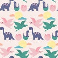 Pretty dinosaurus in a seamless pattern design