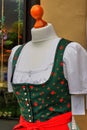 Pretty Dirndel Outfit on display outside Bavarian Shop Royalty Free Stock Photo