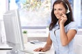 Pretty dispatcher working smiling Royalty Free Stock Photo