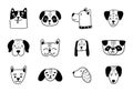 Pretty dog head set. Funny puppy linear sketches. Vector dogs illustration for print, stickers, printing on T-shirts