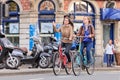 Pretty Dutch girls on a bike, Amsterdam, Netherlands