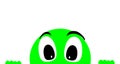 Pretty emoticon watching you. Agreeable illustration. Cute green doll peeking into the picture.