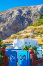 Charming entrance of a house Kamari village Santorini island Greece