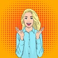 Pretty Excited Surprised Blonde Woman Happy Smile Pop Art Colorful Retro Style Royalty Free Stock Photo