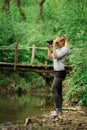 Pretty explorer woman with binoculars Royalty Free Stock Photo