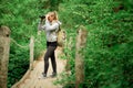 Pretty explorer woman with binoculars Royalty Free Stock Photo