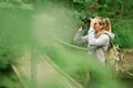 Pretty explorer woman with binoculars Royalty Free Stock Photo