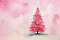 Bright fantasy pink loose watercolour style christmas tree scene Royalty Free Stock Photo