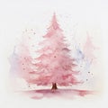 Pretty fantasy pink loose watercolour style christmas tree scene Royalty Free Stock Photo