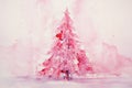 Pretty fantasy pink loose watercolour style christmas tree scene Royalty Free Stock Photo