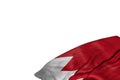 Pretty feast flag 3d illustration - Bahrain flag with big folds lying flat in bottom right corner isolated on white
