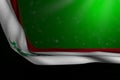 pretty feast flag 3d illustration - dark illustration of Iraq flag lie in corner on green background with bokeh and empty place