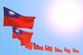 Pretty feast flag 3d illustration - many Taiwan Province of China flags placed diagonal on blue sky with place for content