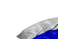 Pretty feast flag 3d illustration - Russia flag with big folds lying in bottom right corner isolated on white