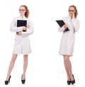 The pretty female doctor holding diary isolated on white Royalty Free Stock Photo