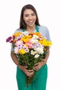 Pretty female flower seller with green apron