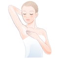 Pretty female gently touching and looking her clean armpit