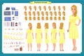 Pretty female office employee character creation set. Full length,