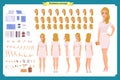 Pretty female office employee character creation set. Full length,