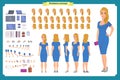 Pretty female office employee character creation set. Full length,