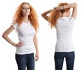 Pretty female wearing blank white shirt Royalty Free Stock Photo