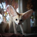 Pretty Fennec fox cub with Haloween pumpkins Royalty Free Stock Photo