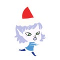 pretty flat color illustration of a elf girl wearing santa hat