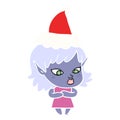 pretty flat color illustration of a elf girl wearing santa hat