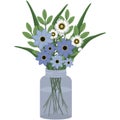 Blue and White Flower Arrangement in Mason Jar