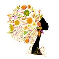 Pretty floral woman, autumn colors. Art for your design