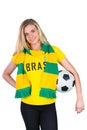 Pretty football fan in brasil tshirt Royalty Free Stock Photo