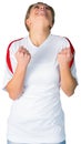 Pretty football fan in white cheering Royalty Free Stock Photo