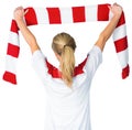 Pretty football fan in white cheering Royalty Free Stock Photo