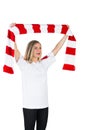 Pretty football fan in white cheering Royalty Free Stock Photo