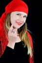 Pretty fortuneteller calls to her Royalty Free Stock Photo