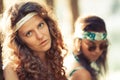 Pretty free hippie girls. Portrait- Vintage effect photo