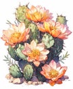 Pretty Full Body of Colorful Star-Shape Ariocarpus Cactus in Cartoon Style, High-Quality Clipart