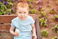 Pretty fun kid eating ice cream at park. Vacation concept. Staycation lifestyle Royalty Free Stock Photo