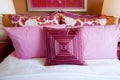 Pretty fun pink bedroom cushions Royalty Free Stock Photo