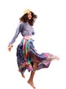 Pretty gipsy lady in retro colorful dress dancing