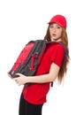 Pretty girl with backpack isolated on the white Royalty Free Stock Photo