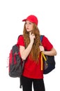 Pretty girl with backpack isolated on the white Royalty Free Stock Photo