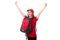 Pretty girl with backpack isolated on the white Royalty Free Stock Photo