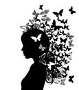 Silhouette girl with butterflies silhouettes. Vector illustration Royalty Free Stock Photo