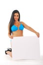 Pretty girl with blank notice board Royalty Free Stock Photo